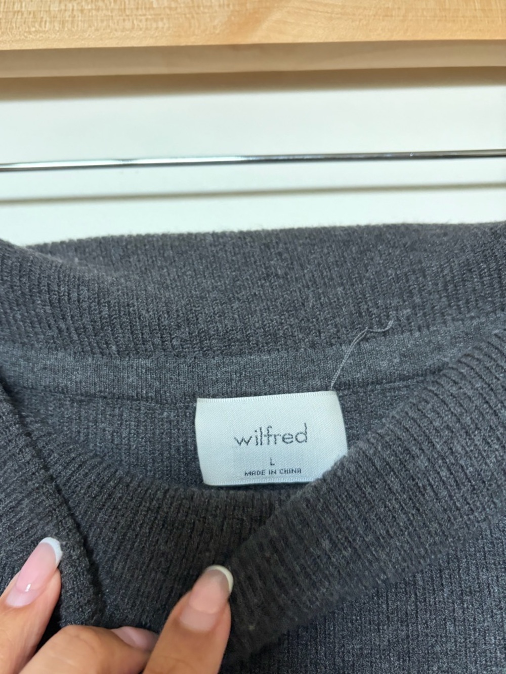 Aritzia Wilfred Grey Off-Shoulder Long Sleeve Knit Dress - Picture 3 of 4